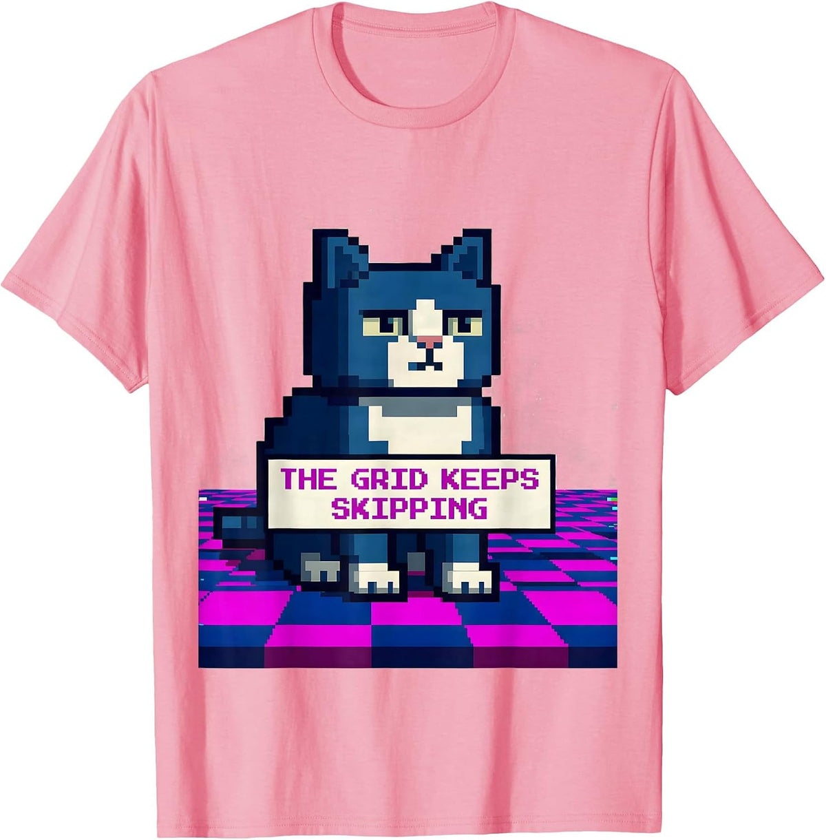 Men's The Grid Keeps Skipping Pixel Art Weirdcore Kidcore T-Shirt - Pink
