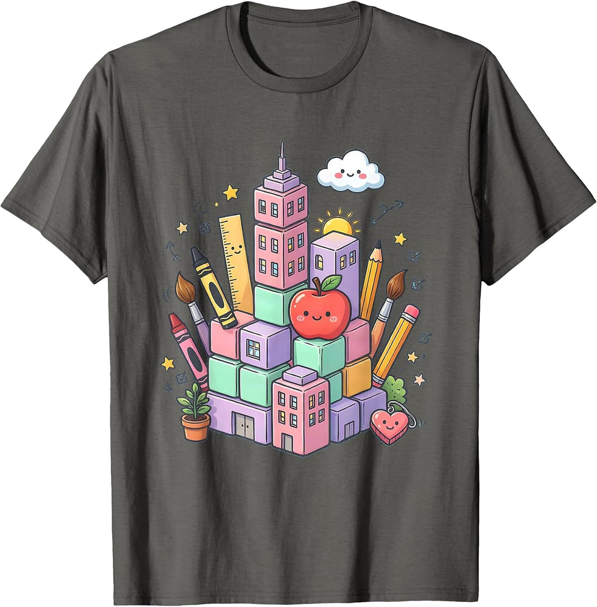 Men's Kindergarten Teacher Block Skyline Graphic T-Shirt - Asphalt Grey