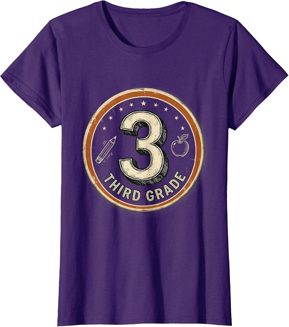 Women's Third Grade Vintage Typography Back To School Teacher T-Shirt - Purple