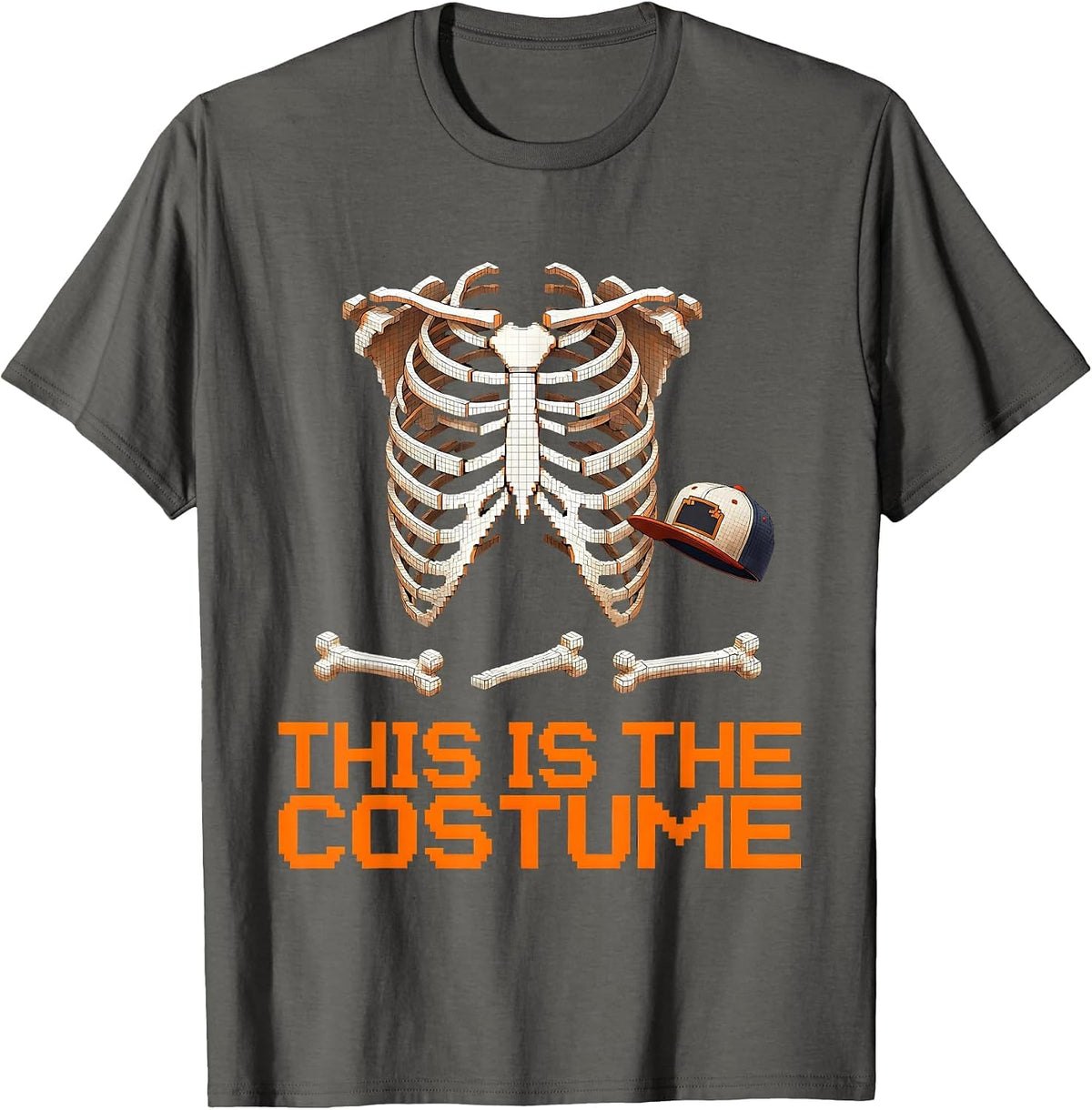This Is The Costume Pixel Art Punk Rock Skeleton Halloween T-Shirt - Asphalt Grey