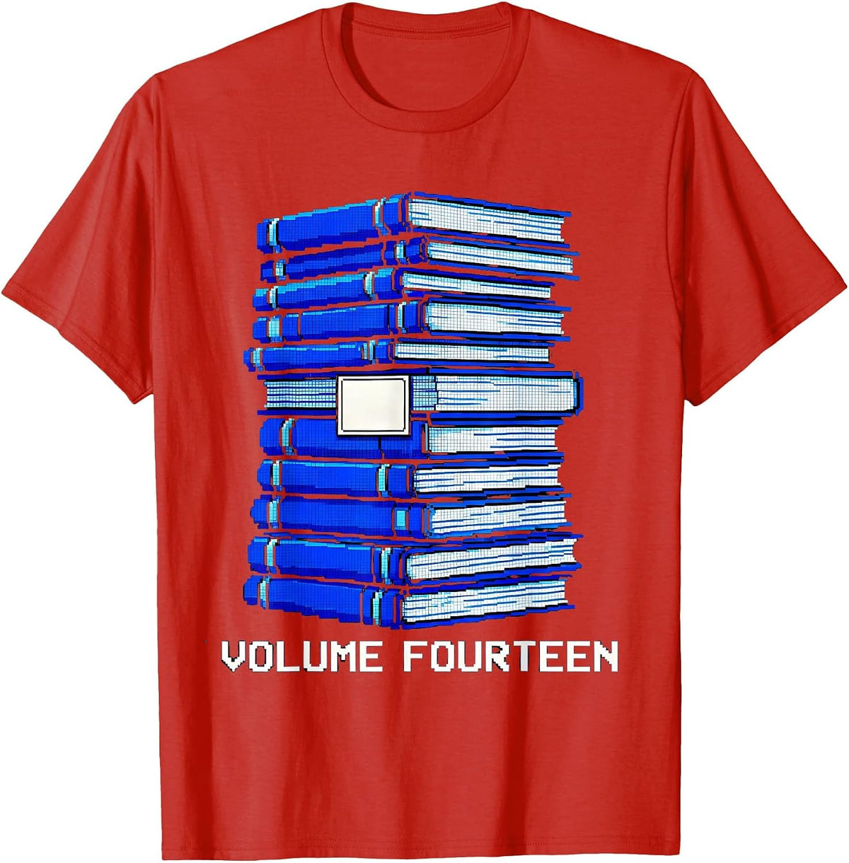 Volume Fourteen Pixel Art Bookworm 14th Birthday Reader Gift T-Shirt - Red