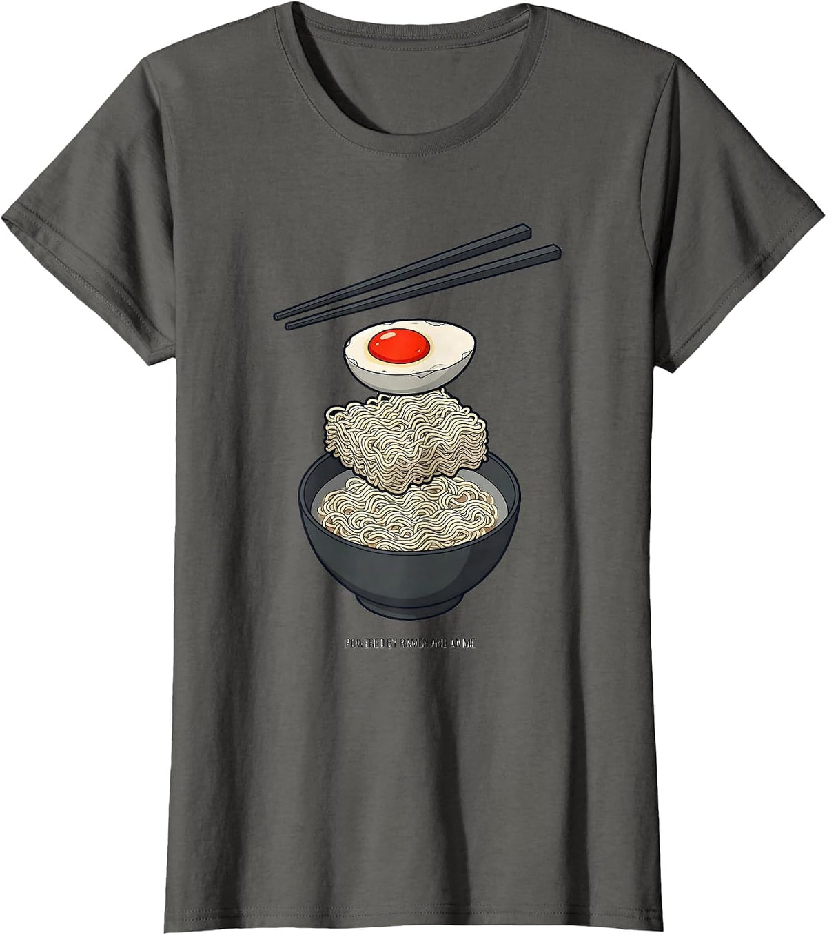 Women's Powered By Ramen And Anime Retro Anime Lover Foodie Humor T-Shirt - Asphalt Grey