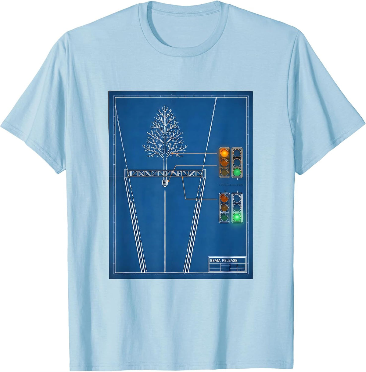Men's Beam Release Technical Blueprint American Drag Racing RC Car T-Shirt - Baby Blue