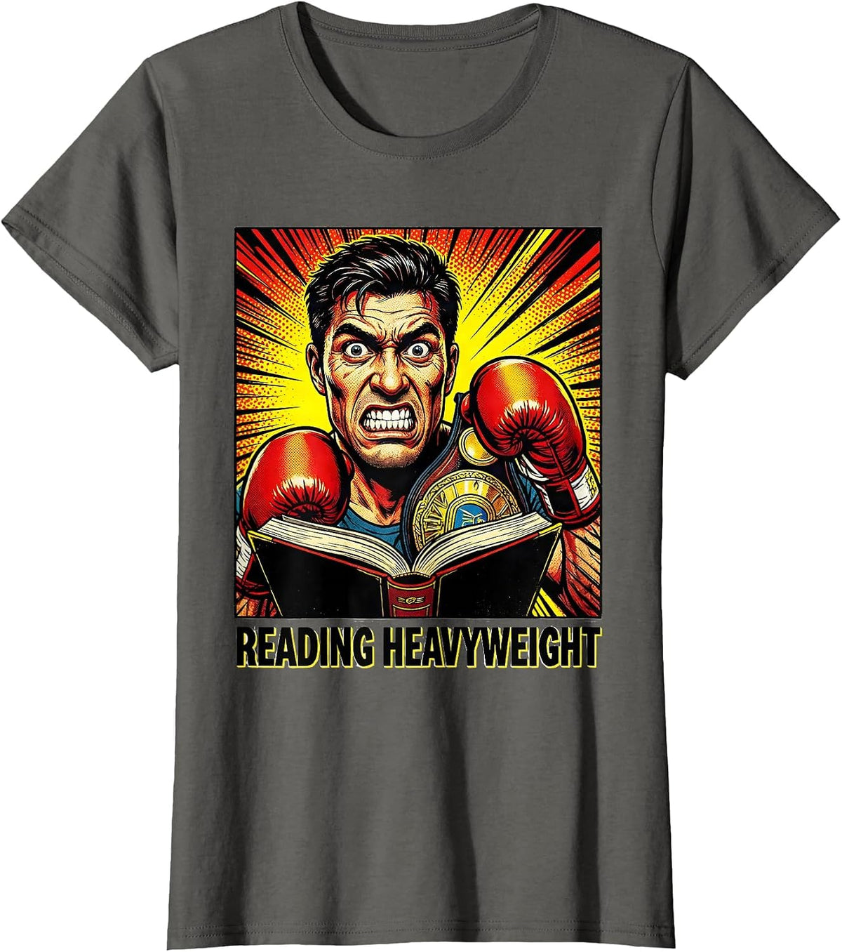 Women's Reading Heavyweight Pop Art Book Lover Retro Humor T-Shirt - Asphalt Grey