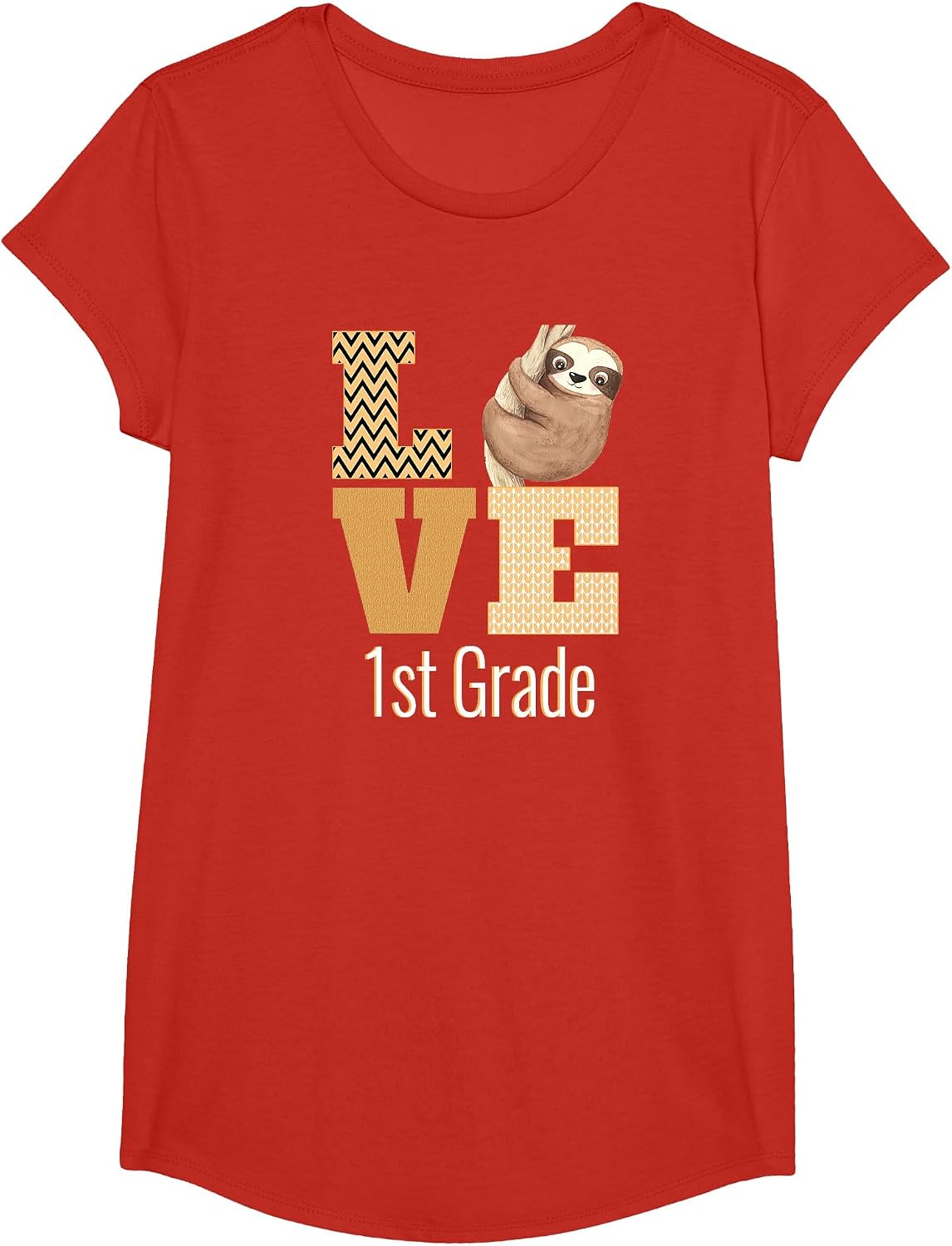 Love 1st Grade Sloth First Grade Teacher Back to School T-Shirt - Girls Red