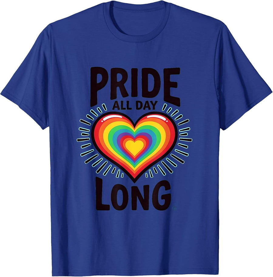Pride All Day Long Rainbow Celebration Design T-Shirt - Royal Blue