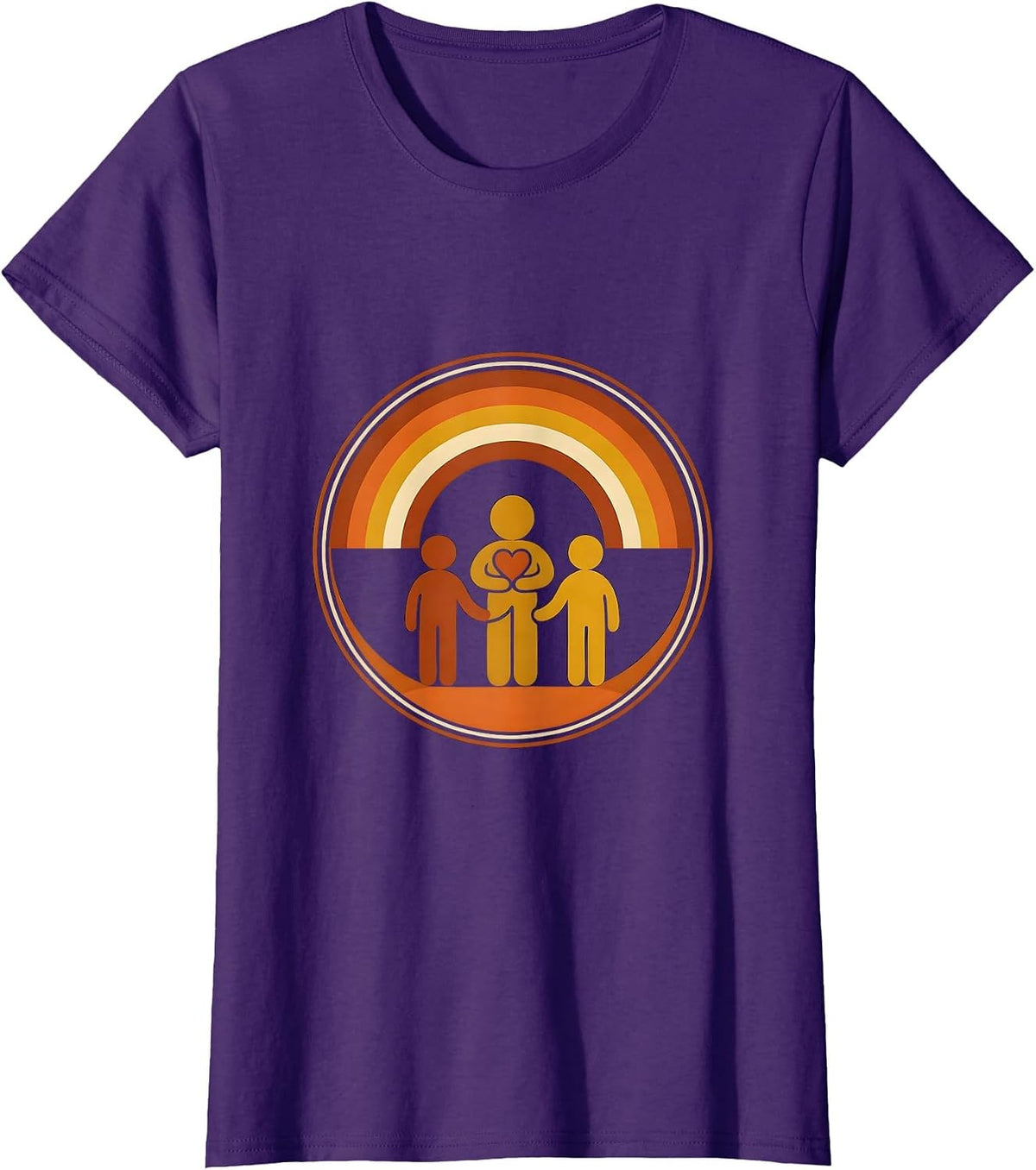 Women's Round Badge Sunset Rainbow Counselor Staff Appreciation T-Shirt - Purple