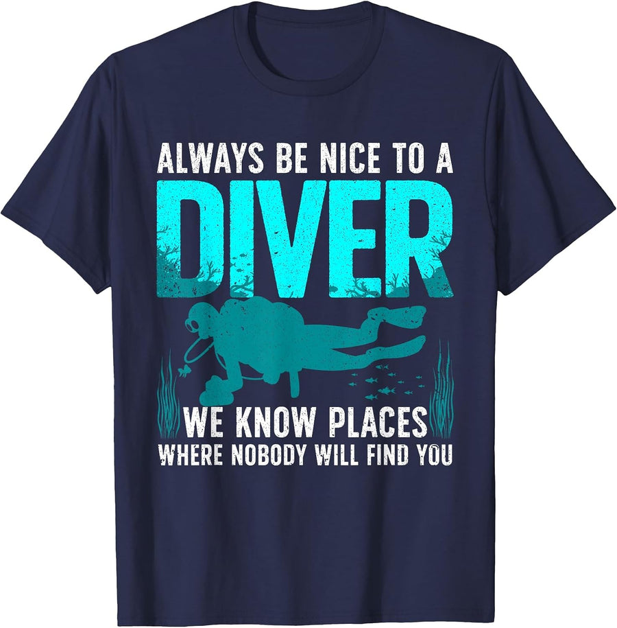 Cool Scuba Diving for Men Women Open Water Ocean Diver Lover T-Shirt - Navy Blue