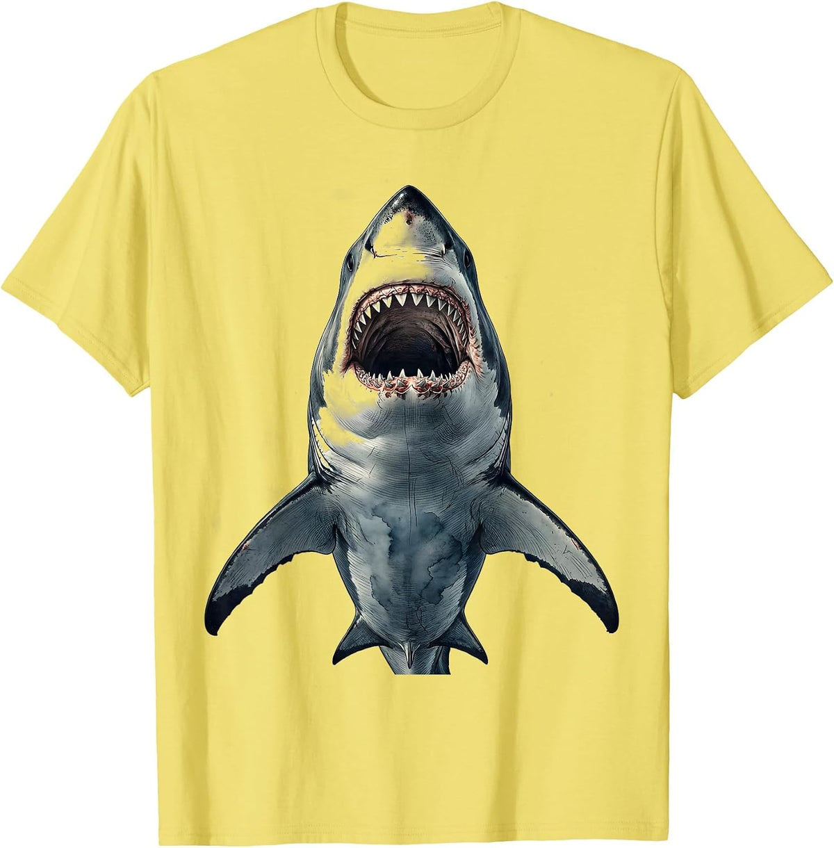 Men's Great White Shark Rising From The Deep T-Shirt - Lemon Yellow