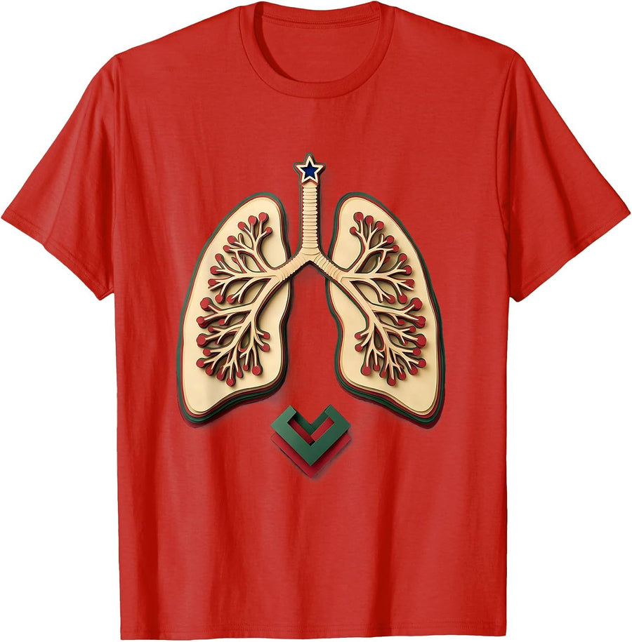 Men's Lung Lobe Paper Cutout Respiratory Therapist Christmas Humor T-Shirt - Red