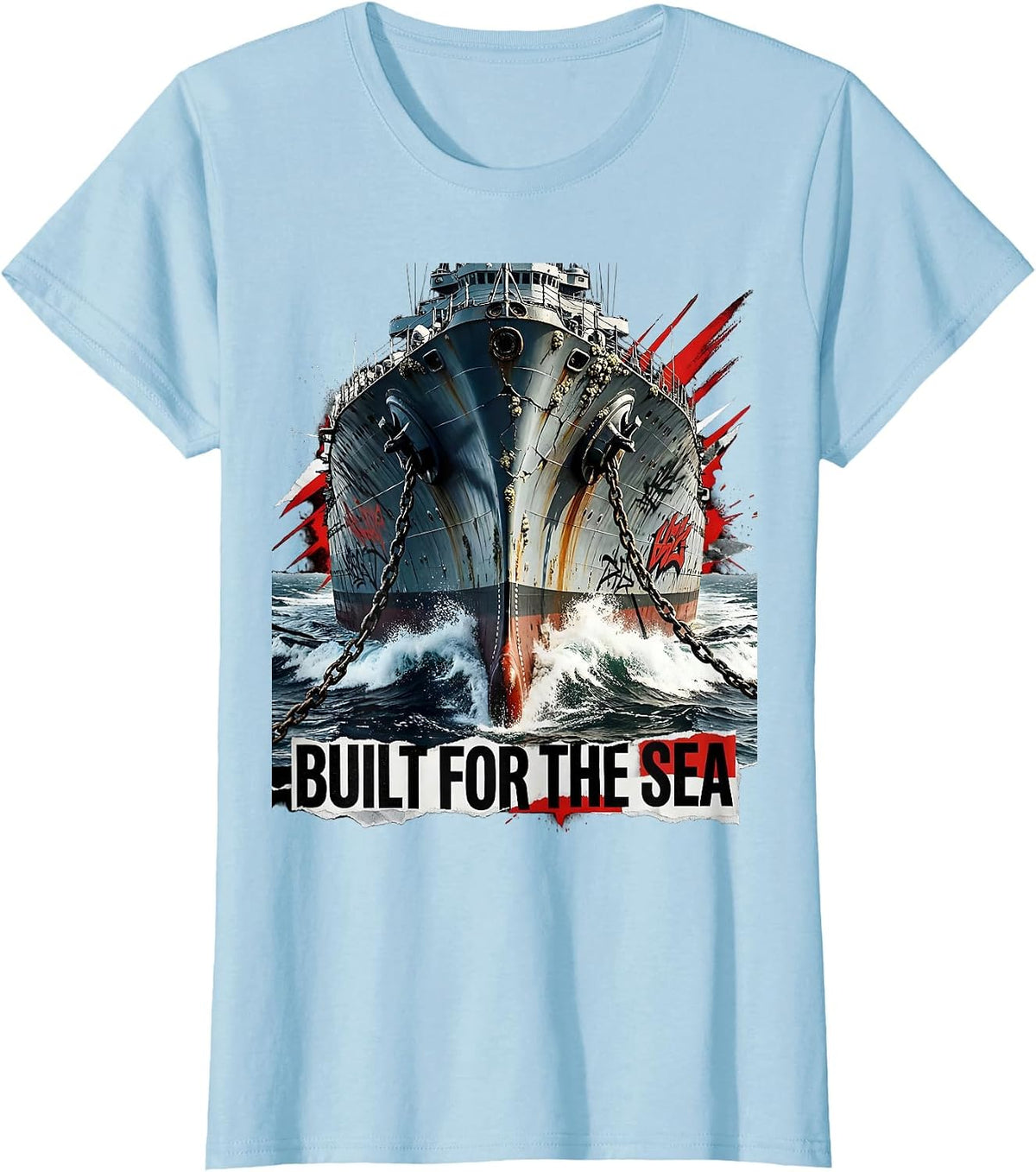 Built for the Sea Navy Ocean Graphic Design T-Shirt - Baby Blue