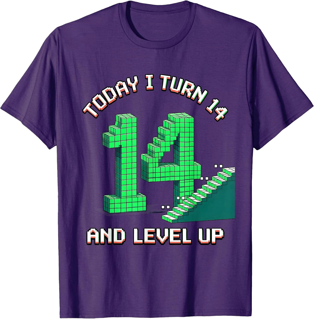 Men's Today I Turn 14 And Level Up Pixel Art Gamer Birthday T-Shirt - Purple