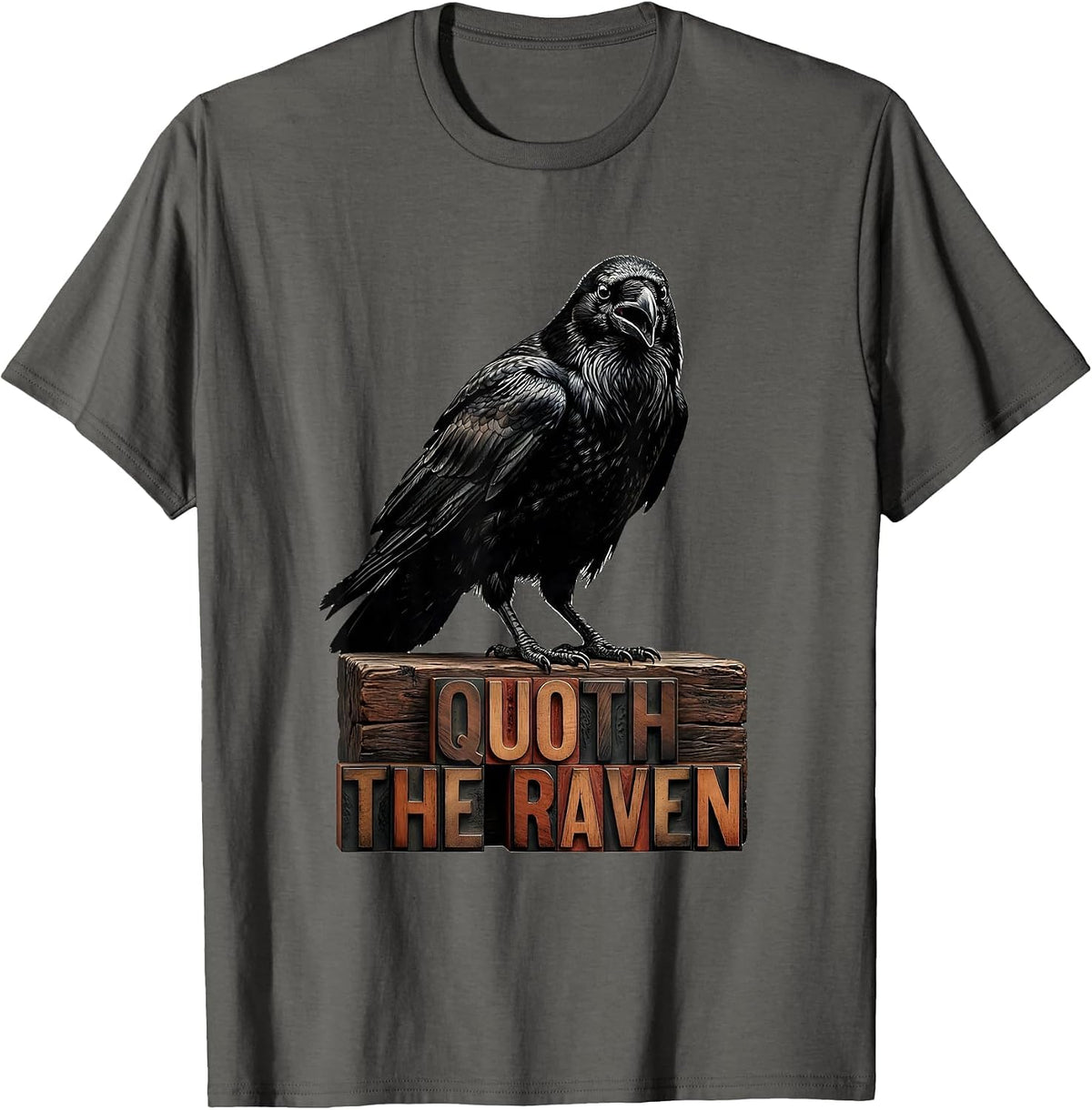 Men's Quoth The Raven Dry Wordplay Humor Gothic Literary Raven T-Shirt - Asphalt Grey