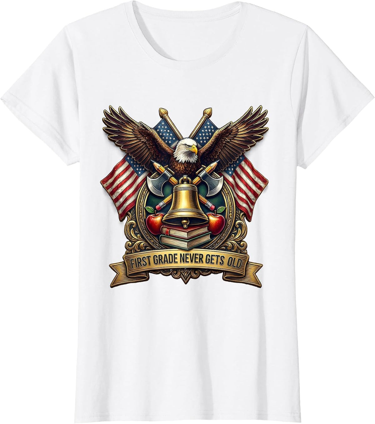First Grade Never Gets Old Teacher Design T-Shirt - White