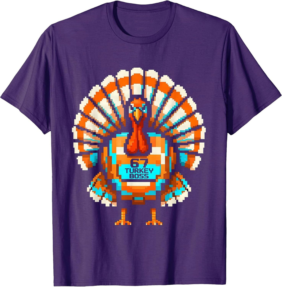 67 Turkey Boss Pixel Art Gen Z Alpha Meme Slang Thanksgiving T-Shirt - Purple