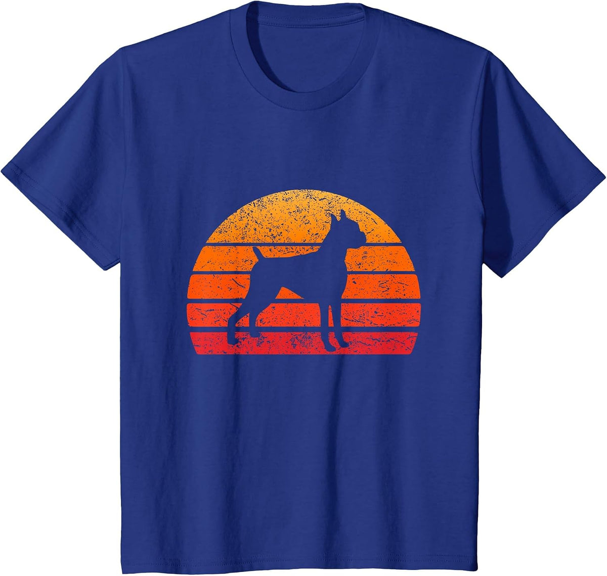Retro Boxer Dog Outfit Men Distressed Sun Boxer T-Shirt - Royal Blue