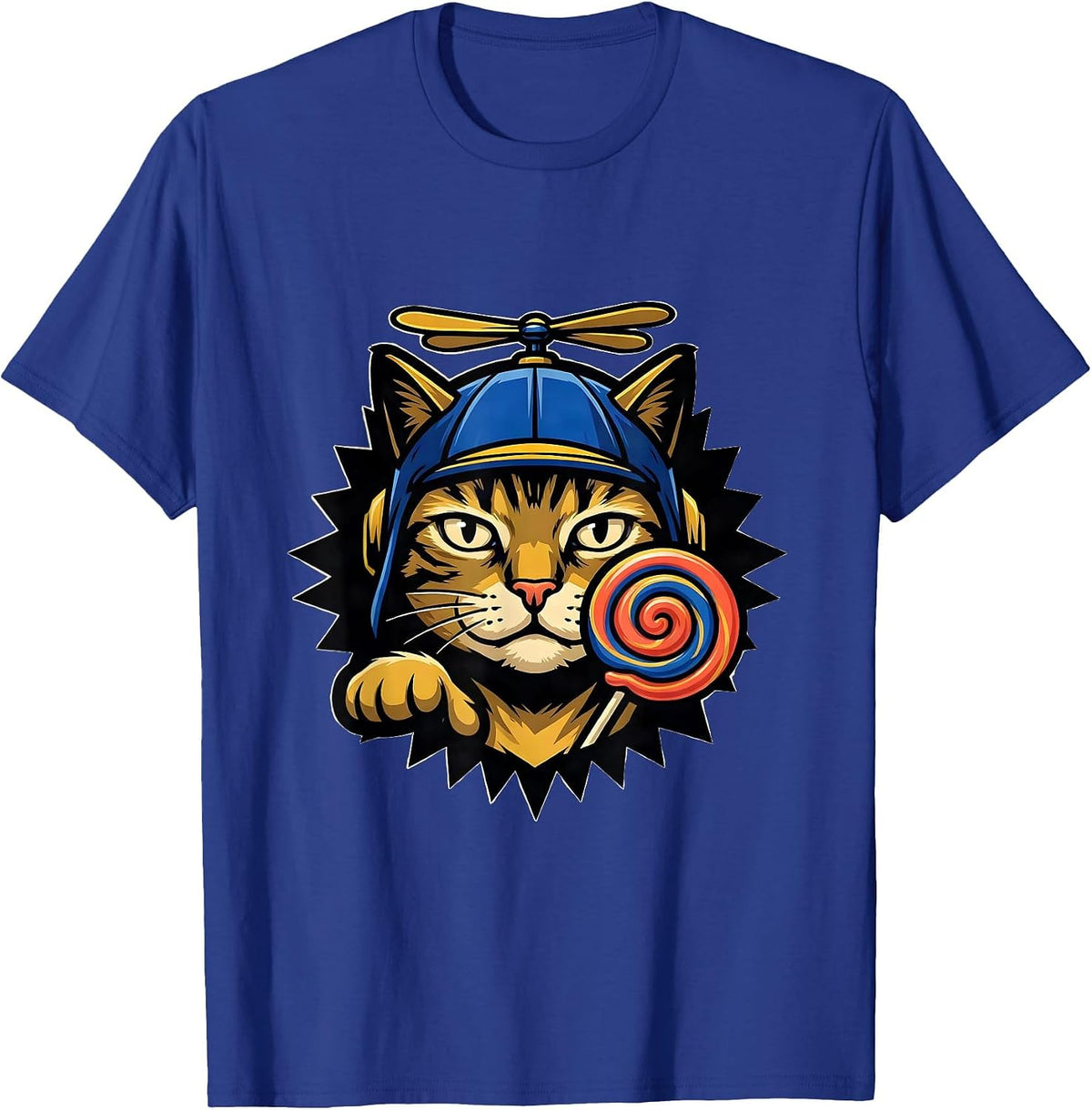 Men's Lollipop Cat Meme Greetings Huzz Funny Silly Cats Humor T-Shirt - Royal Blue