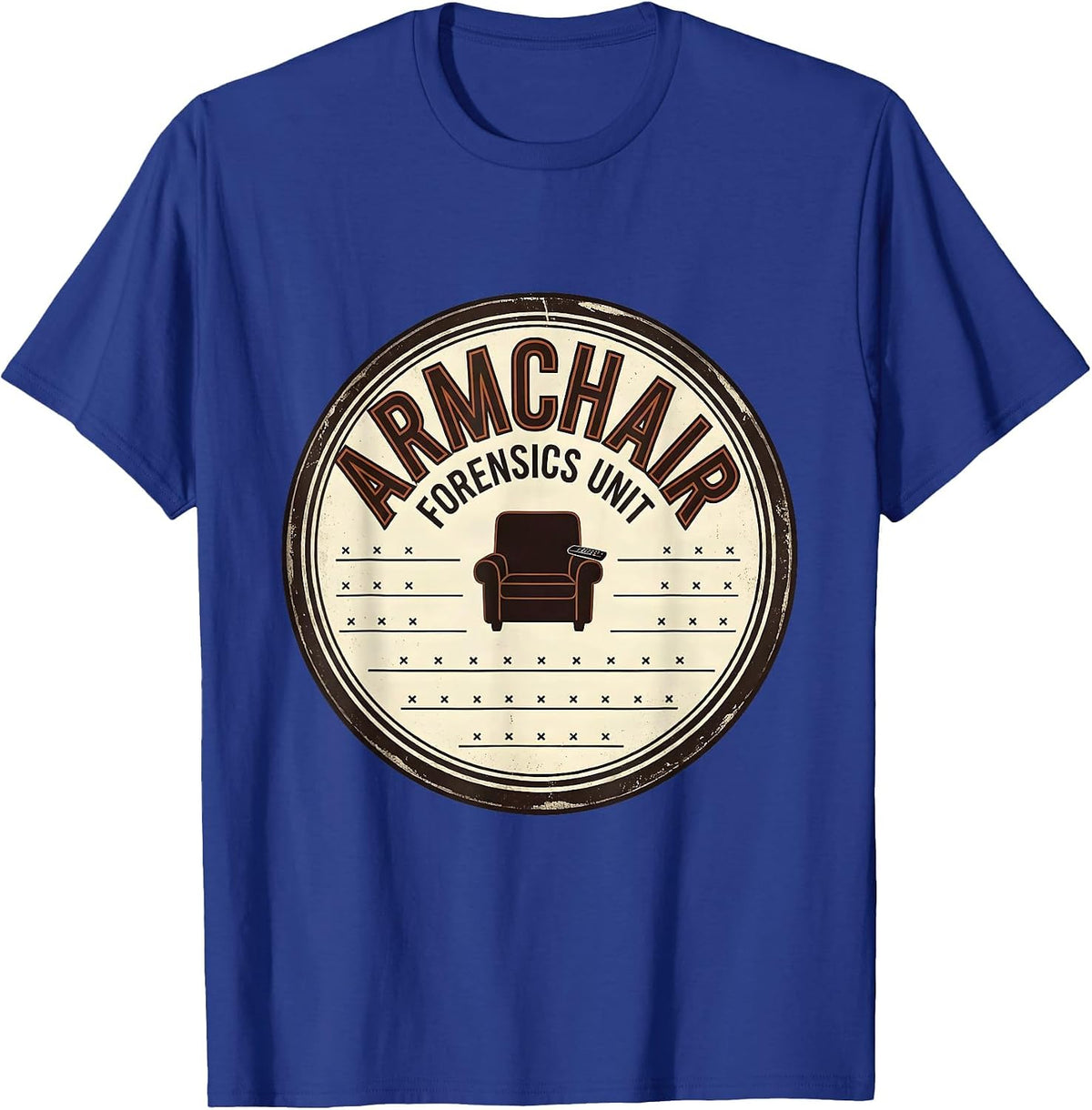 Armchair Forensics Unit Vintage True Crime Couch Detective T-Shirt - Royal Blue