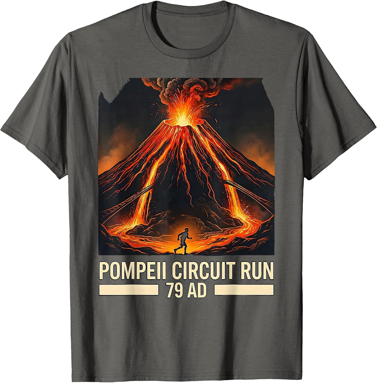 Men's Pompeii Circuit Run 79 AD Funny Volcano Geography T-Shirt - Asphalt Grey