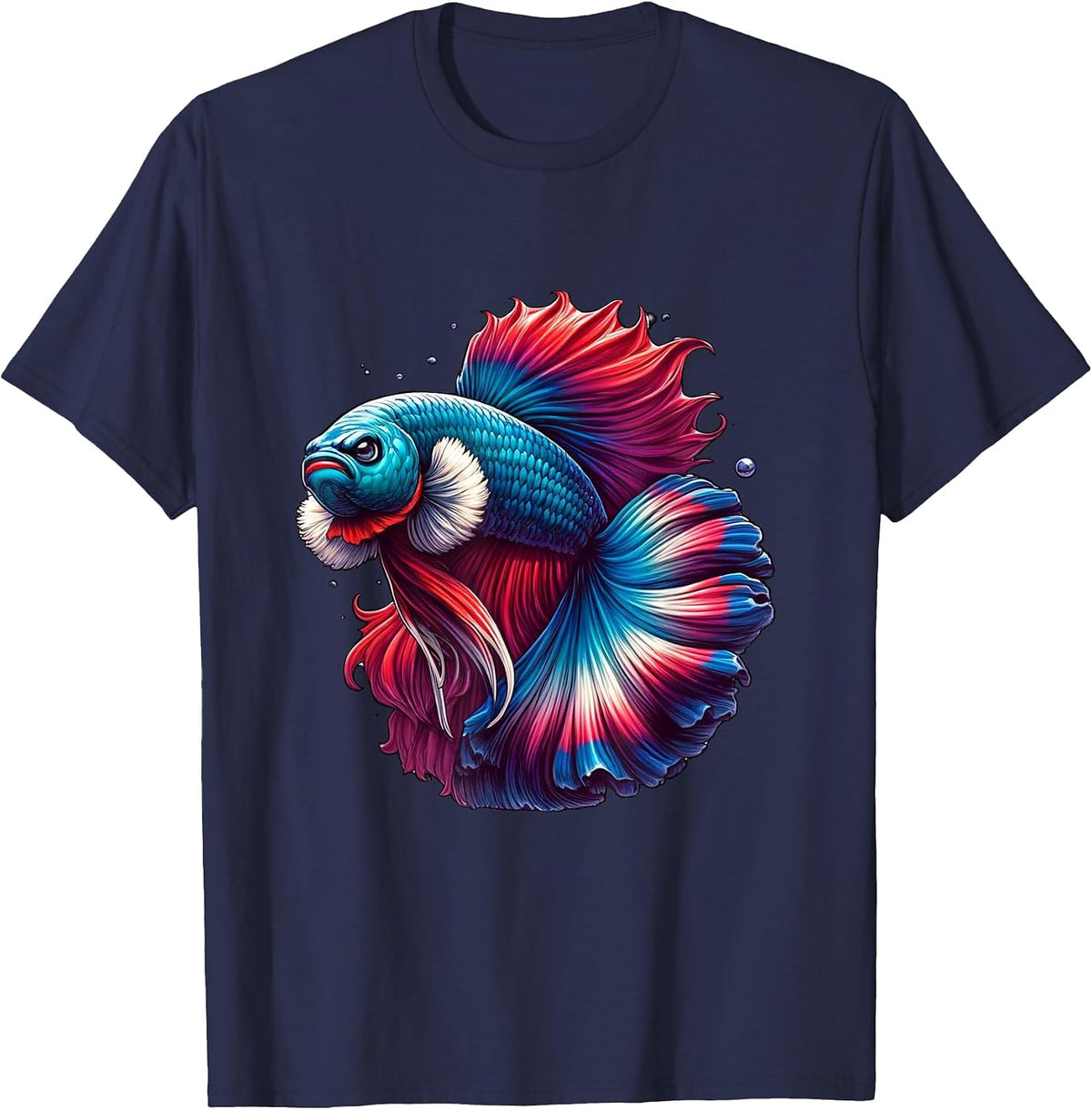Angry Betta Fish Face Funny Vibrant Exotic Tee T-Shirt - Navy Blue