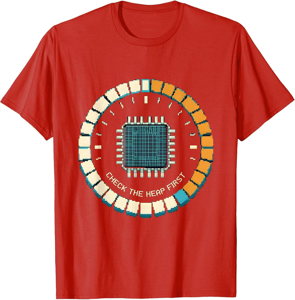 Men's Check The Heap First Pixel Art IT Support Programmer Humor T-Shirt - Red