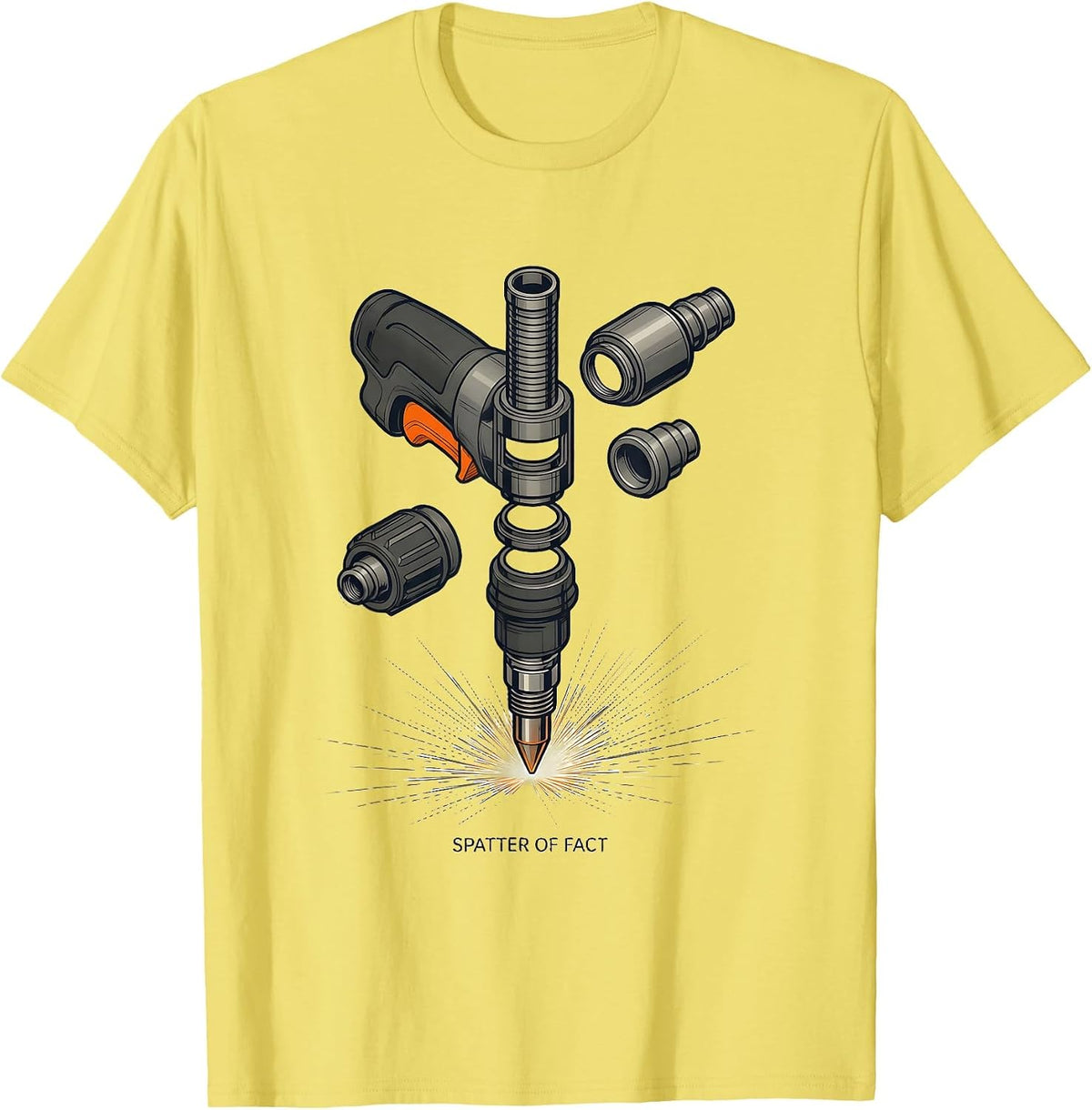 Men's Spatter Of Fact Exploded MIG Welding Torch Technical Welder T-Shirt - Lemon Yellow