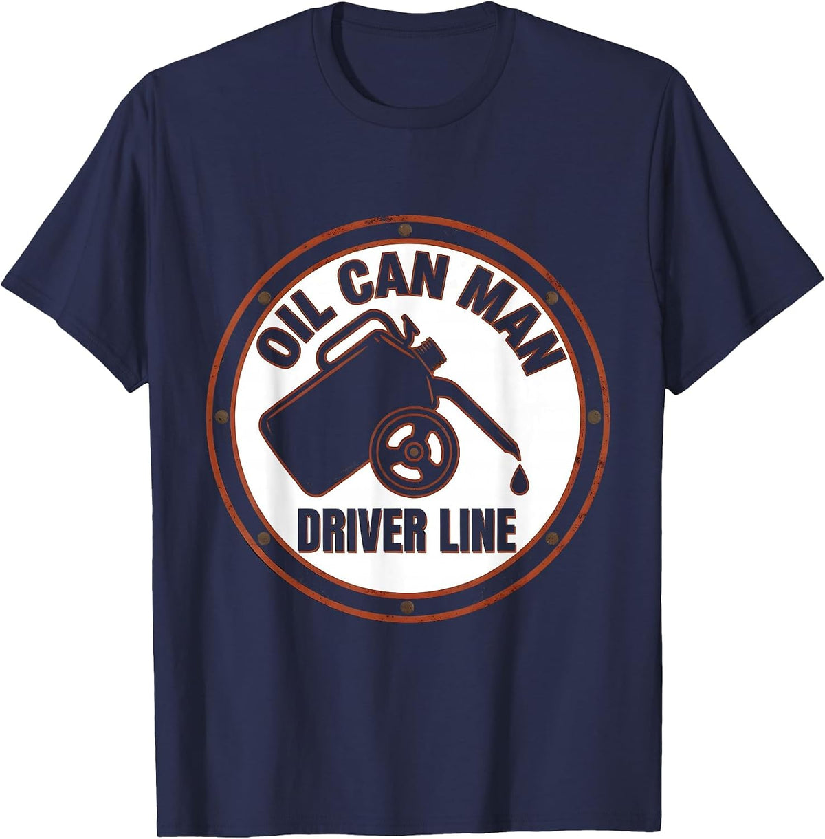 Men's Oil Can Man Driver Line Vintage Steam Locomotive Train T-Shirt - Navy Blue