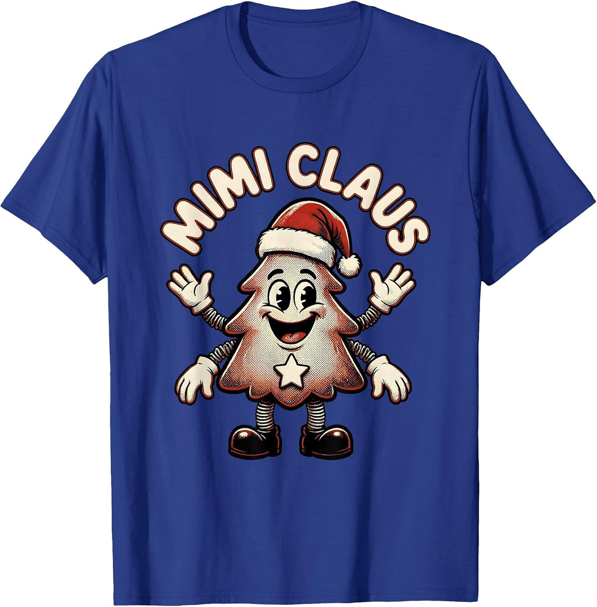 Mimi Claus Retro Cartoon Christmas Family Matching Pajama T-Shirt - Royal Blue