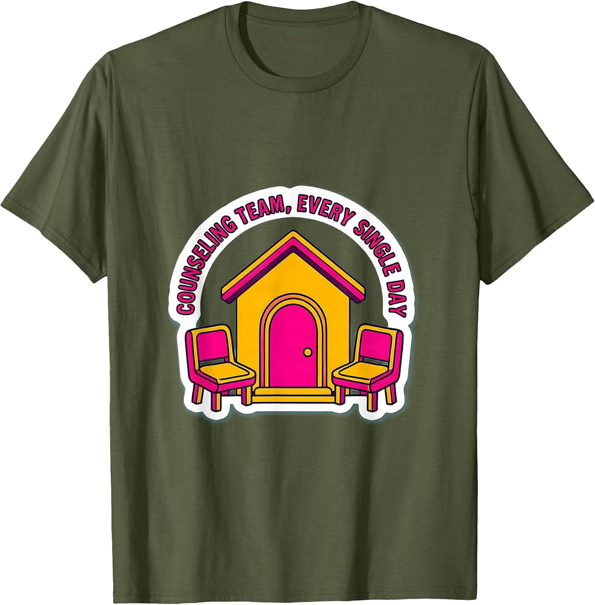 Men's Counseling Team, Every Single Day Groovy Retro School T-Shirt - Olive Green