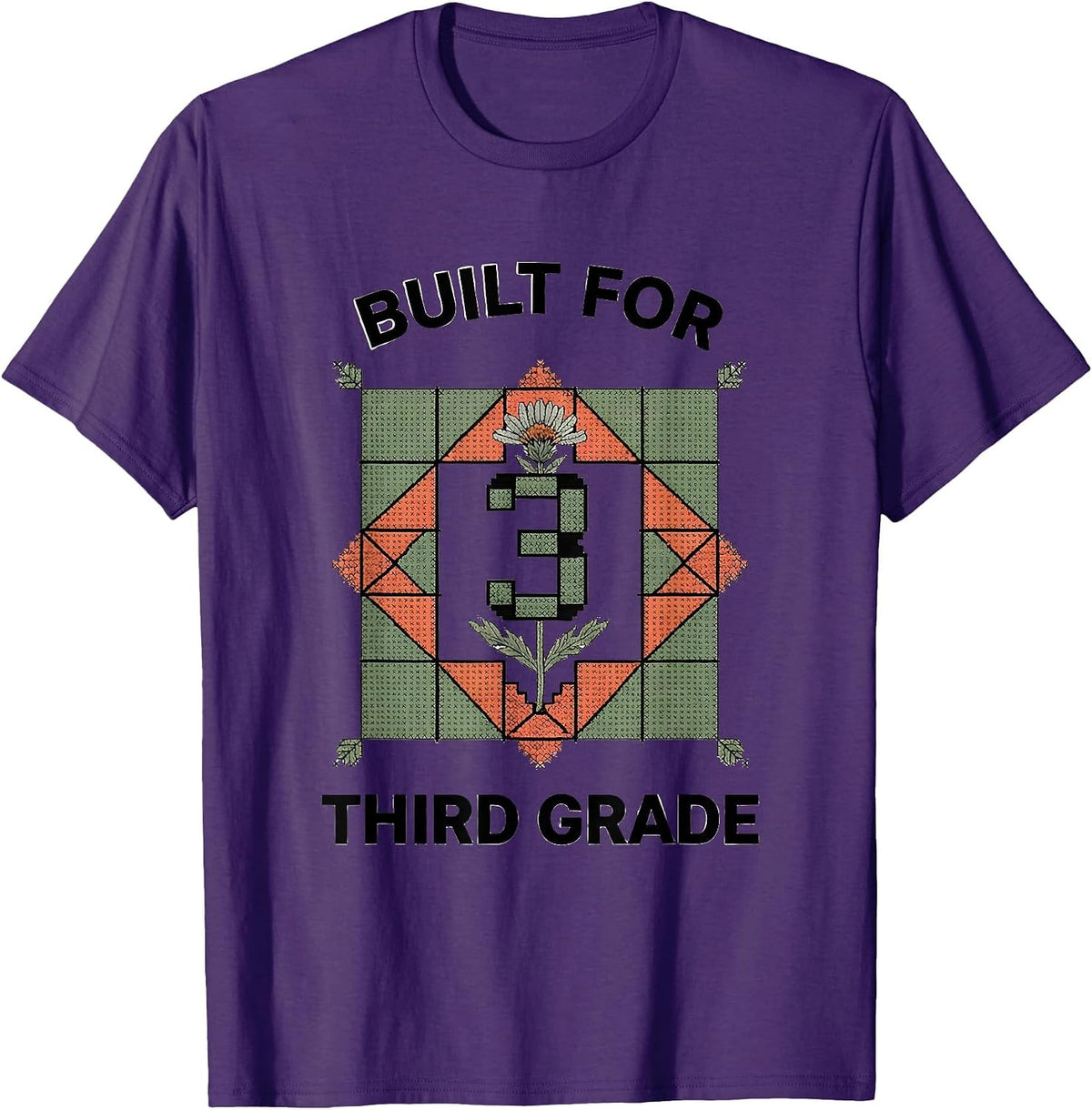 Built For Third Grade Vintage Teacher Wildflower T-Shirt - Purple