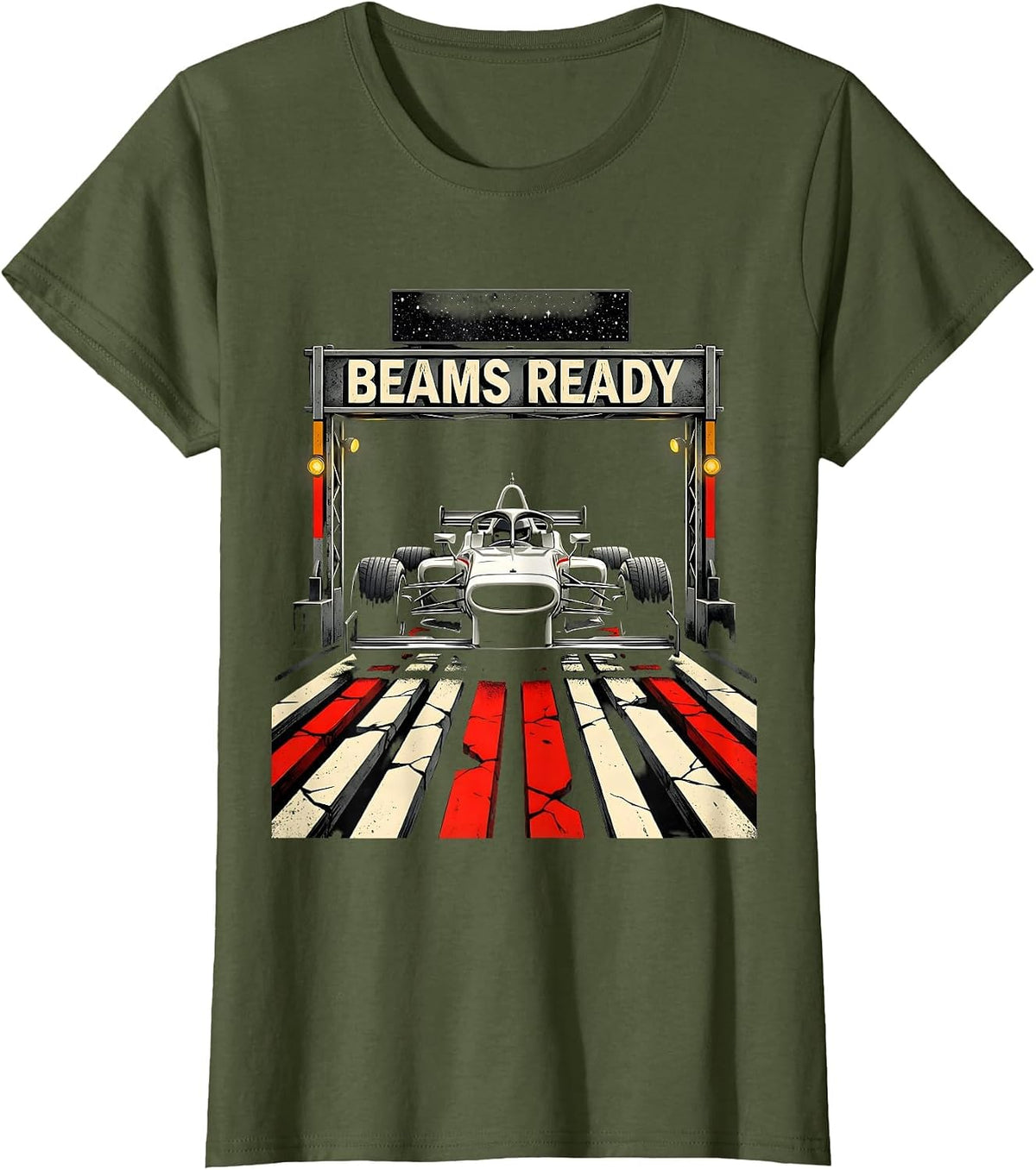 Women's Beams Ready Patriotic RC Car Racing Sprint Car Hobbyist Gift T-Shirt - Olive Green