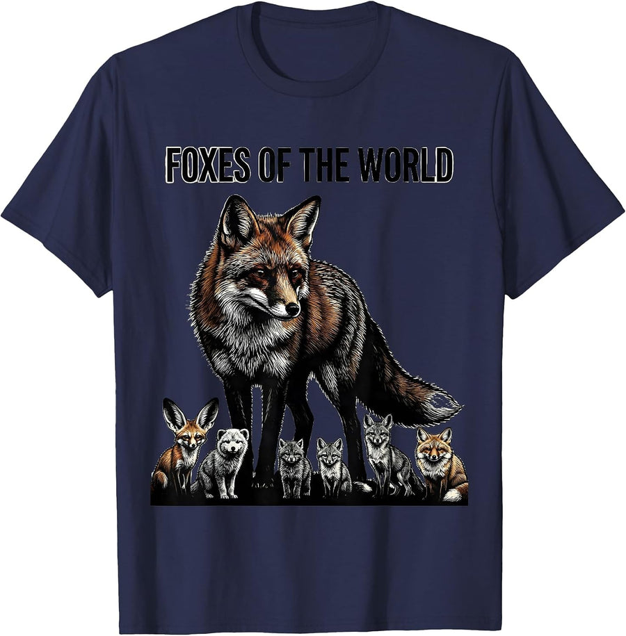Foxes Of The World Educational Fox Lover Animal Enthusiast T-Shirt - Navy Blue
