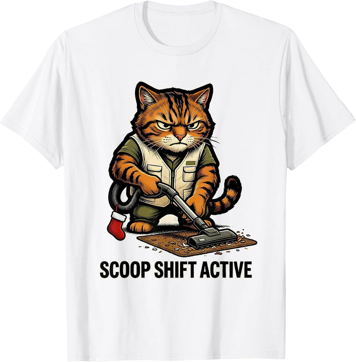 Men's Scoop Shift Active Funny Cat Lover Grumpy Christmas Humor T-Shirt - White