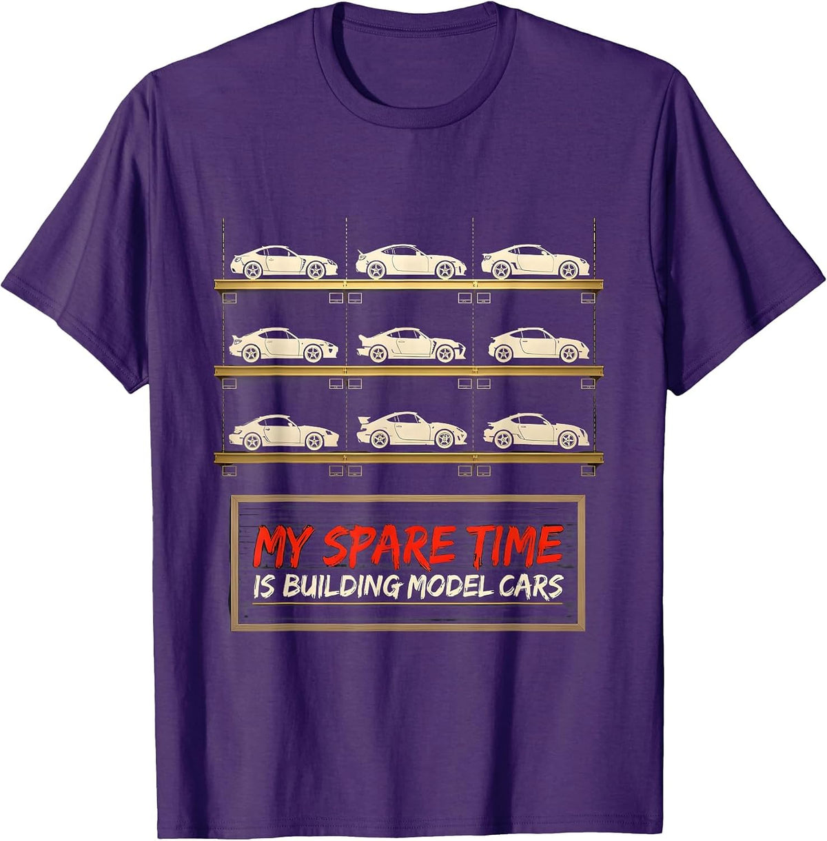 Men's My Spare Time Is Building Model Cars Funny Car Enthusiast T-Shirt - Purple