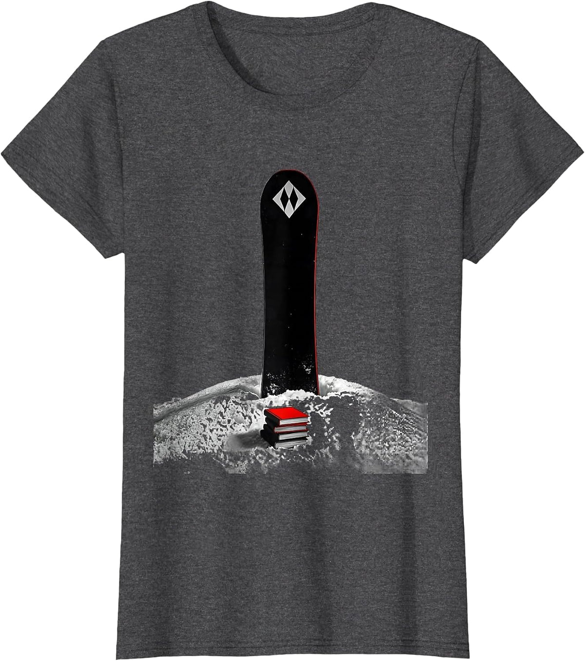 Women's Snowboard Monument Minimalist Winter Sports Humor T-Shirt - Dark Heather Grey
