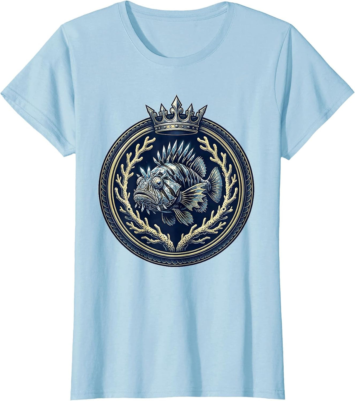 Women's Deep Sea Fish Salt Crystal Scales Illustration T-Shirt - Baby Blue