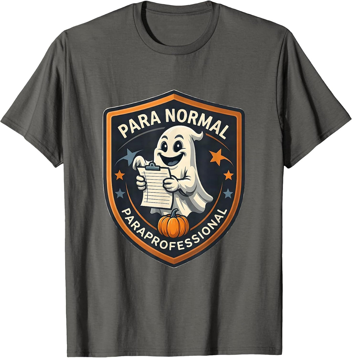 Men's Para Normal Paraprofessional Grinning Ghost Halloween T-Shirt - Asphalt Grey