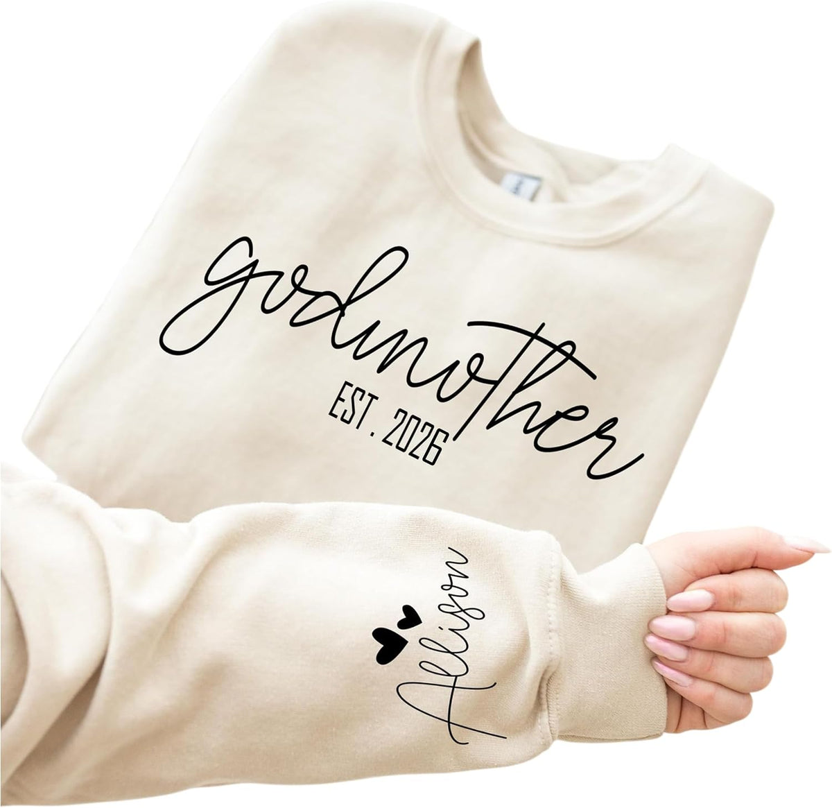 Personalized Godmother Sweatshirt with Kid Names on Sleeve, Custom Godmother Gift, God Parents Gifts, Mother's Day - Design 3