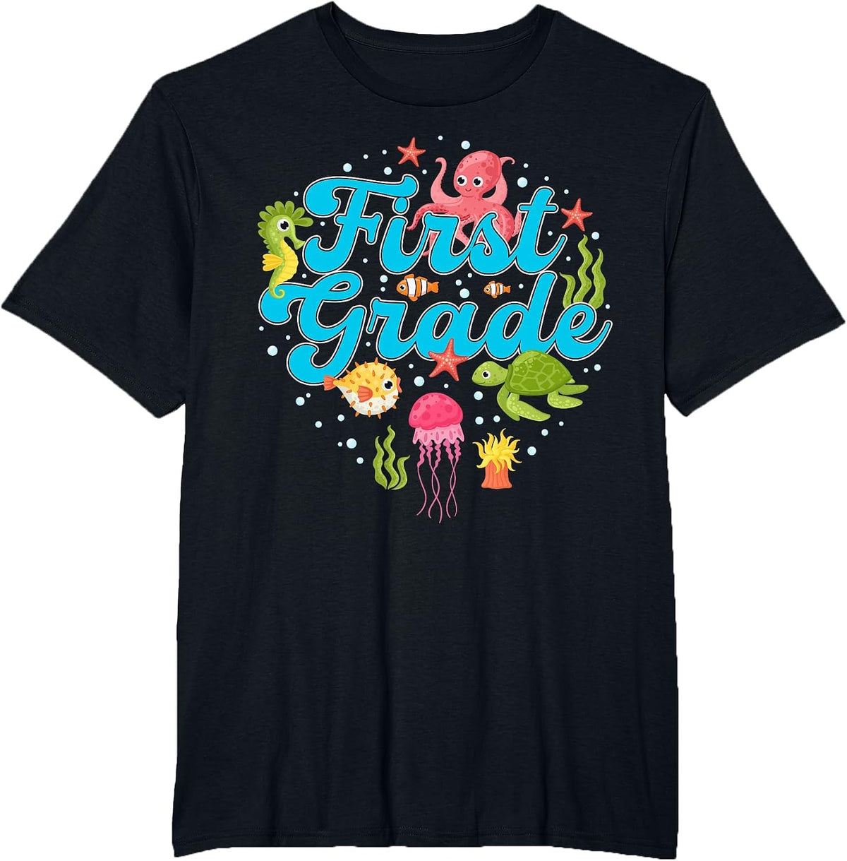 First Grade Teacher Under The Sea Turtle Fish Underwater T-Shirt - Black