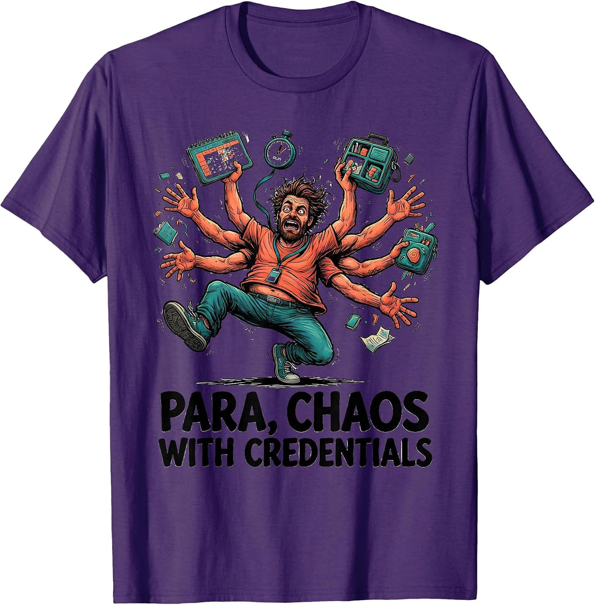 Para Chaos With Credentials Funny Paraprofessional Teacher T-Shirt - Purple