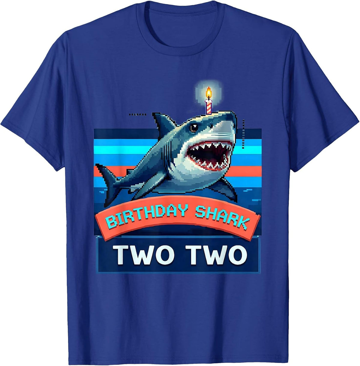 Men's Birthday Shark Two Two Pixel Art Kids Shark Party Age T-Shirt - Royal Blue