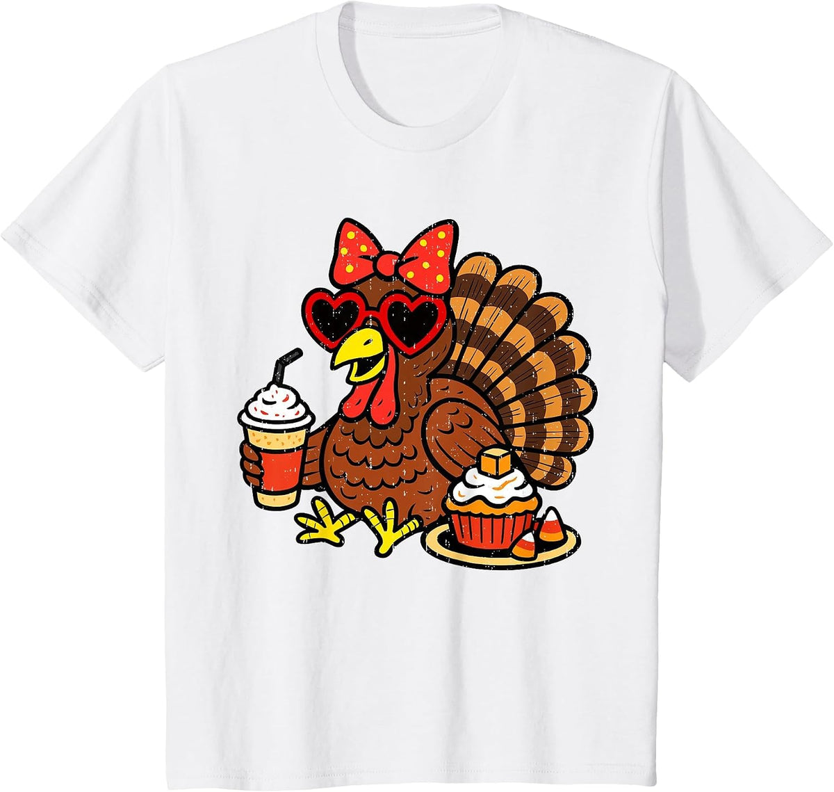Funny Turkey Drinking Coffee Fall Thanksgiving Costume Women T-Shirt - White
