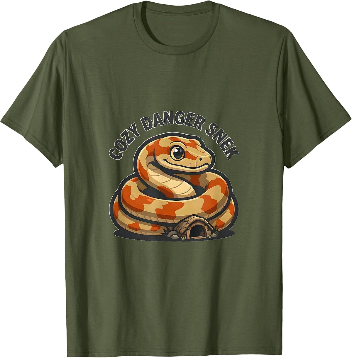 Cozy Danger Snek Funny Snake Lover Ball Python Reptile Owner T-Shirt - Olive Green