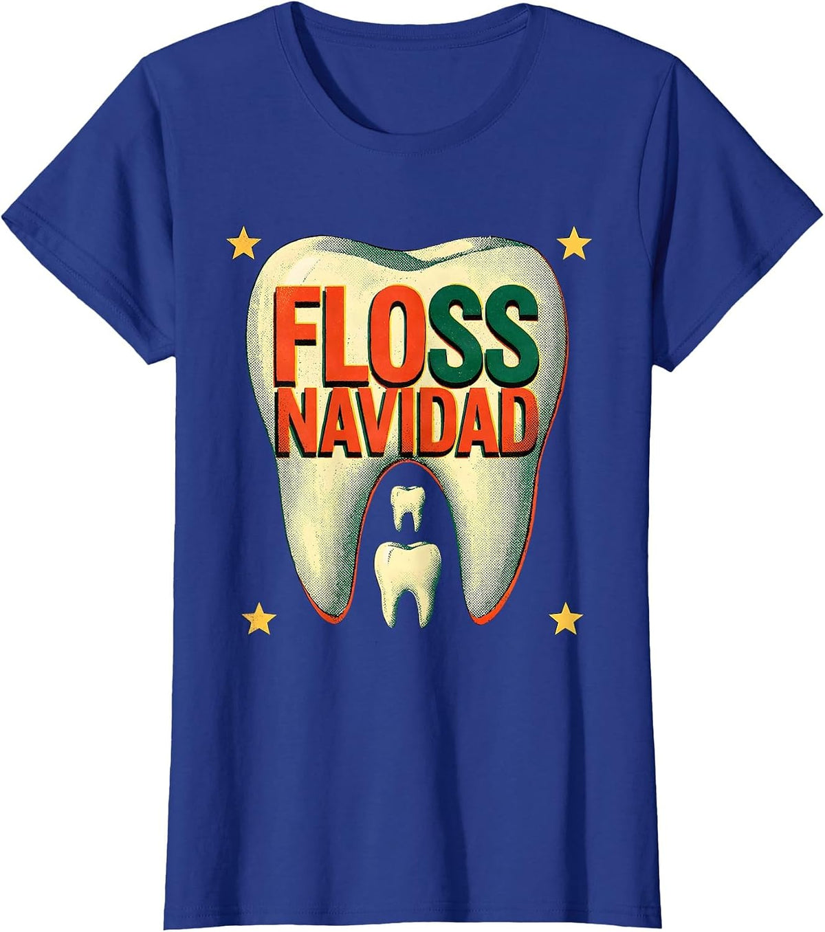 Women's Floss Navidad Risograph Funny Dental Christmas Dental Team T-Shirt - Royal Blue
