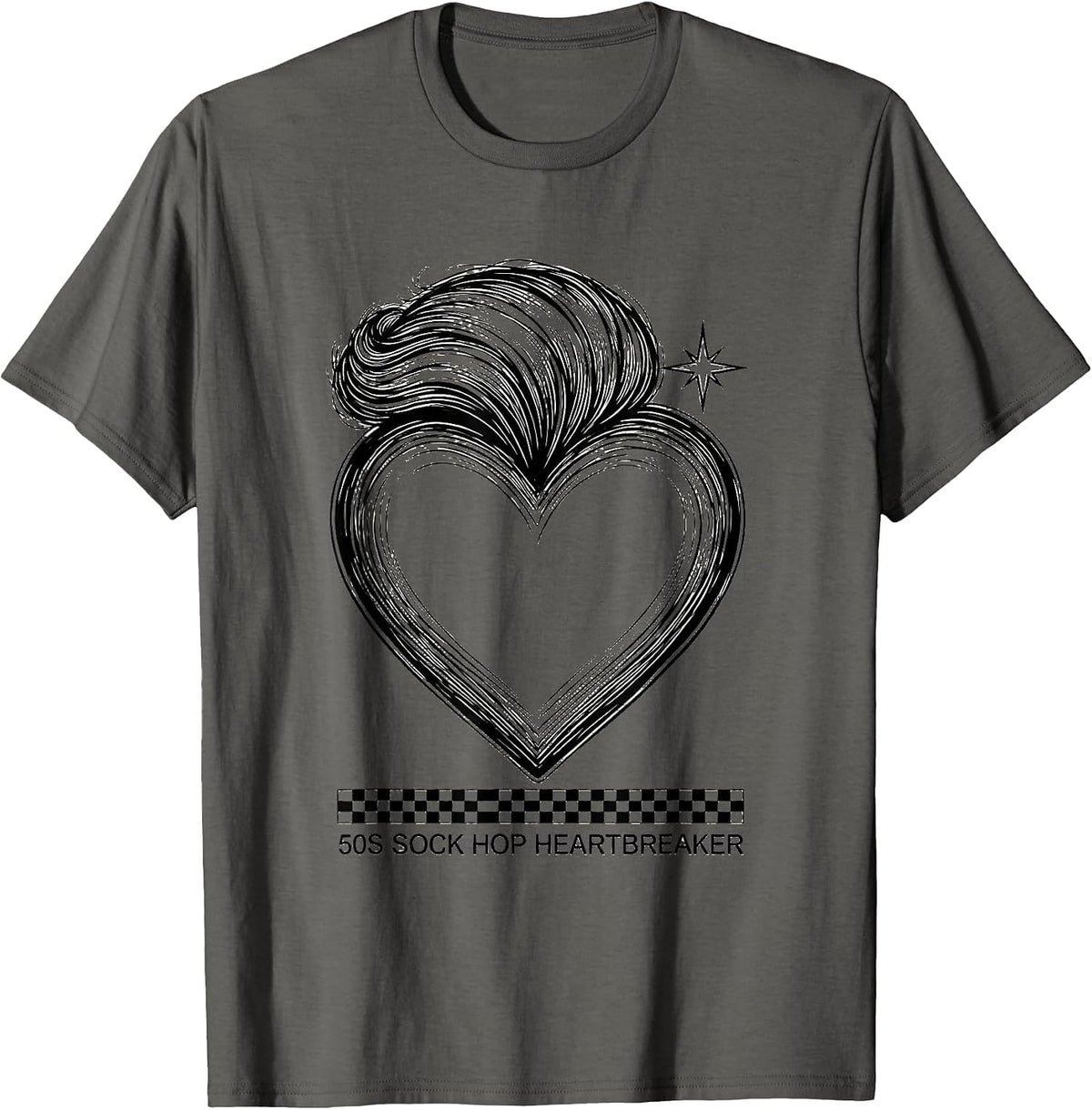 50s Sock Hop Heartbreaker Retro Vintage Rockabilly Greaser T-Shirt - Asphalt Grey