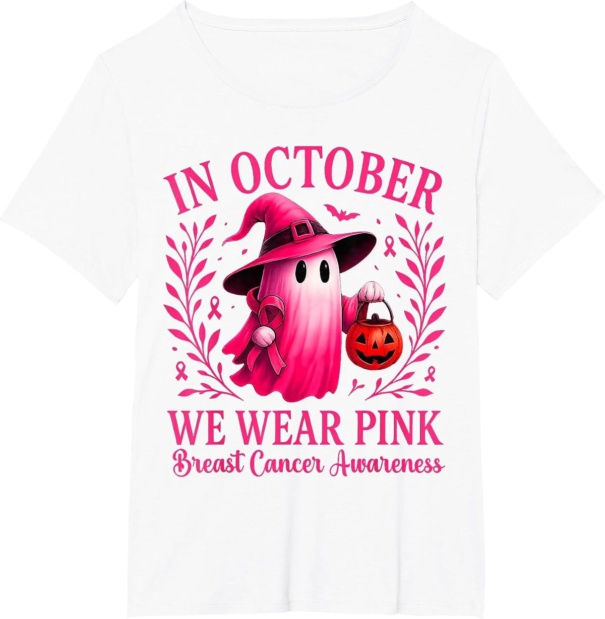 Breast Cancer Women Halloween in October We Wear Pink T-Shirt - White