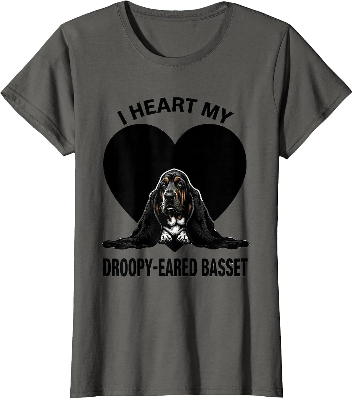 Women's I Heart My Droopy-Eared Basset Funny Basset Hound Pet Lover T-Shirt - Asphalt Grey