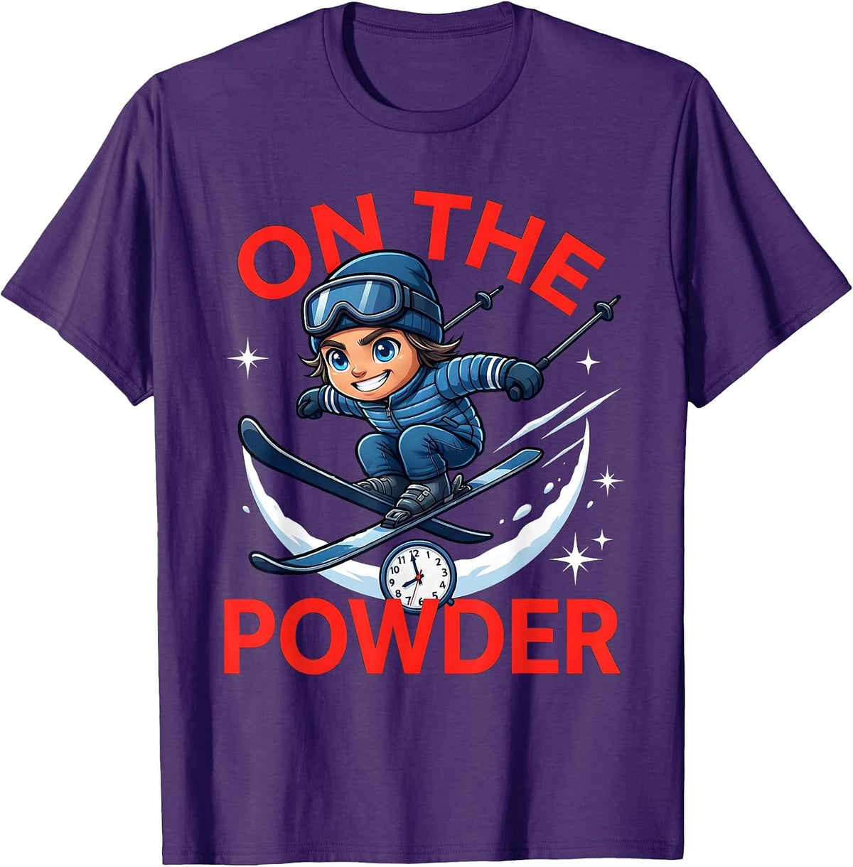 ON THE POWDER Funny Skier Snowboarder Ski Season T-Shirt - Purple