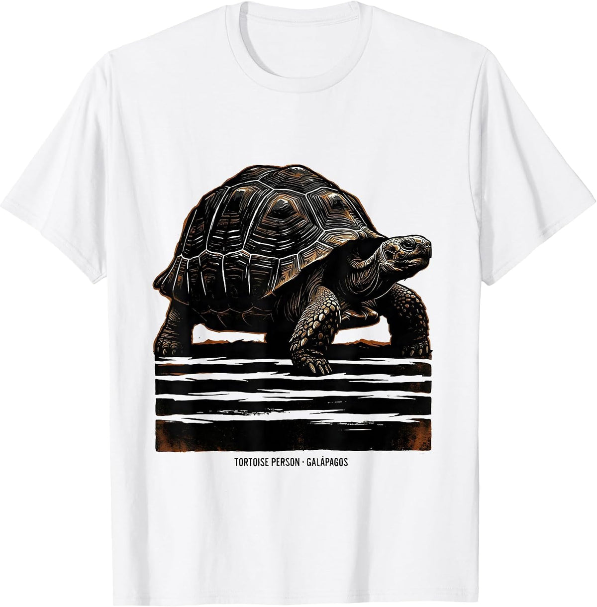 Men's Tortoise Person Galápagos Linocut Travel Souvenir T-Shirt - White