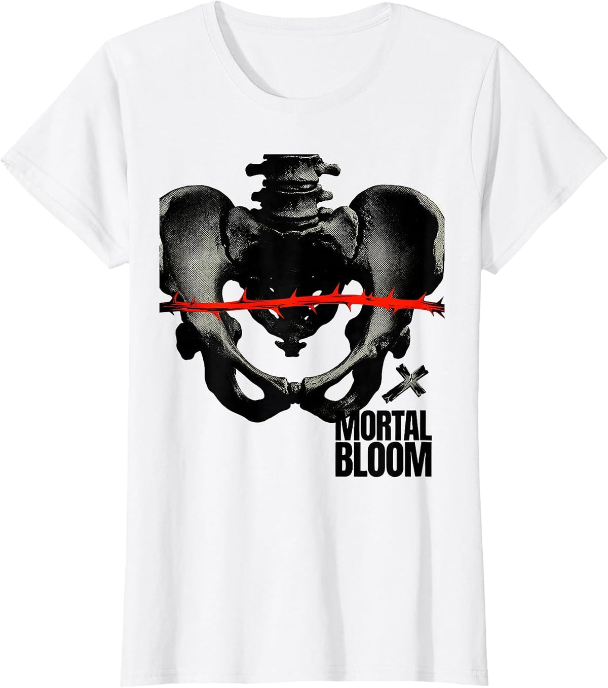 Women's Mortal Bloom Gothic Y2K Grunge Alt Streetwear Aesthetic T-Shirt - White